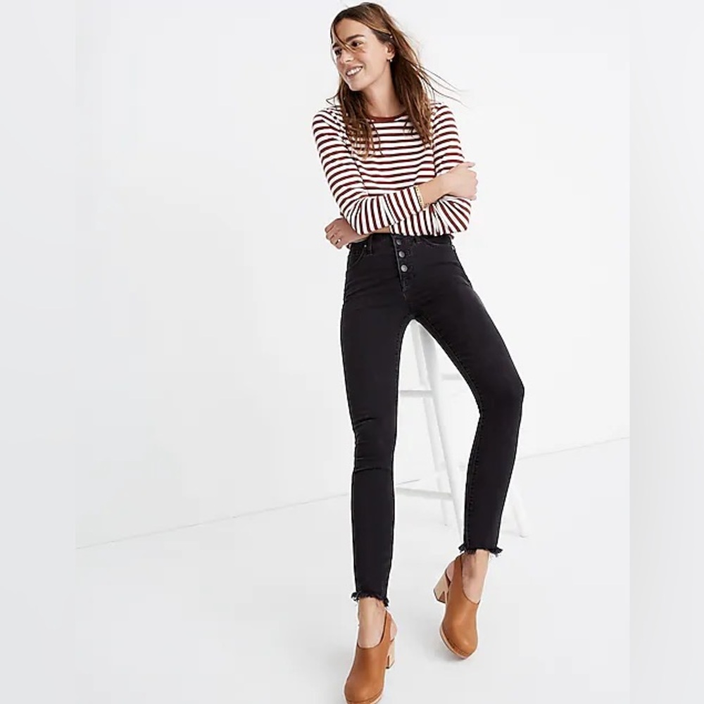 Madewell 10" High Rise Skinny Jeans in Berkeley Black Button Fly Raw Hem | 23P